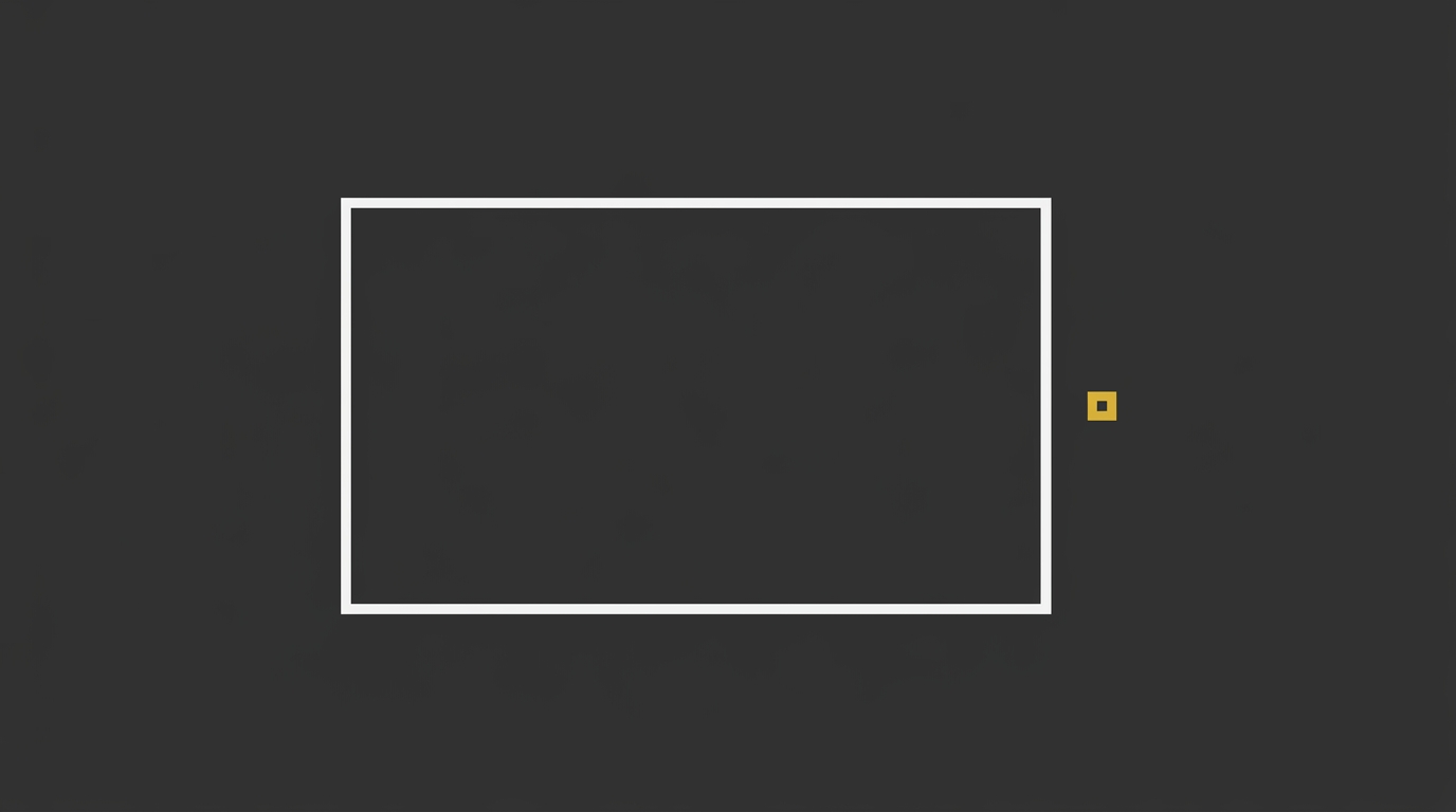A large off-white rectangular block dwarfing a tiny gold square on a grey background.