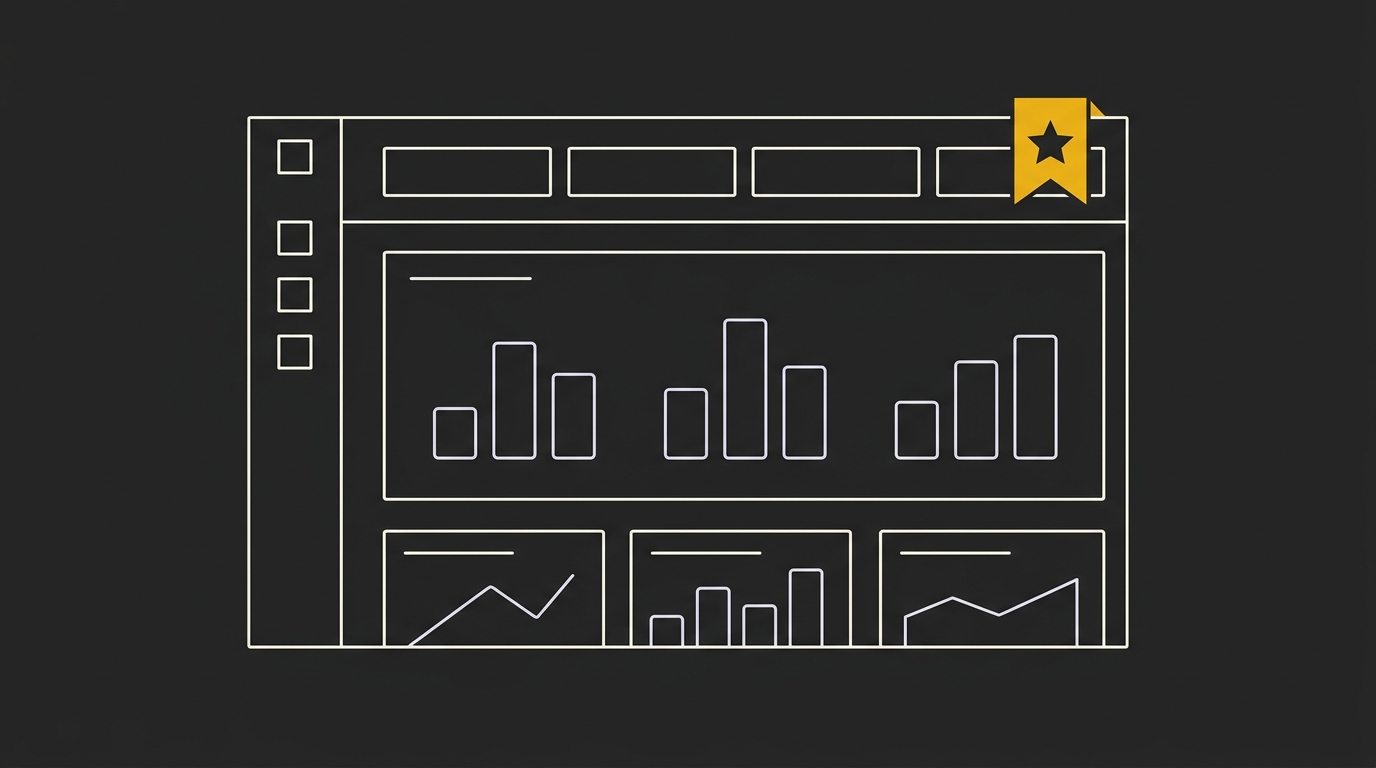 Abstract wireframe layout of an online tool interface with a clean gold star bookmark accent.