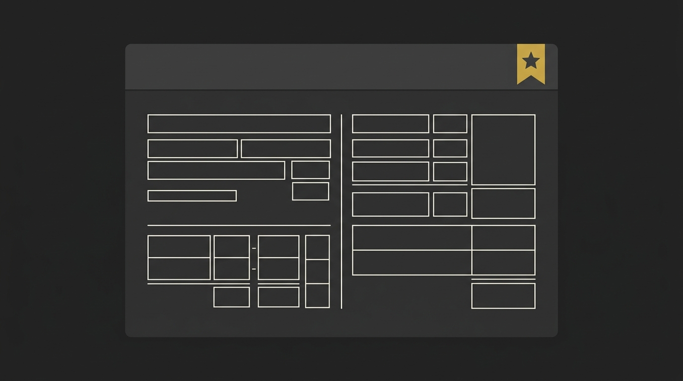 A stylized web browser interface displaying a prominent star bookmark emblem next to visual grids