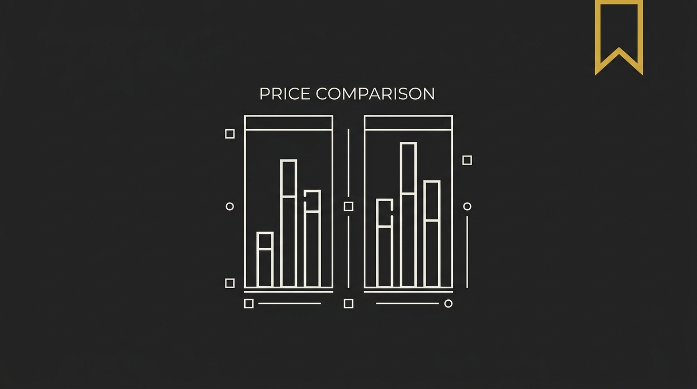 Simplified off-white bar chart schematic with a gold bookmark icon in the corner on a dark background.
