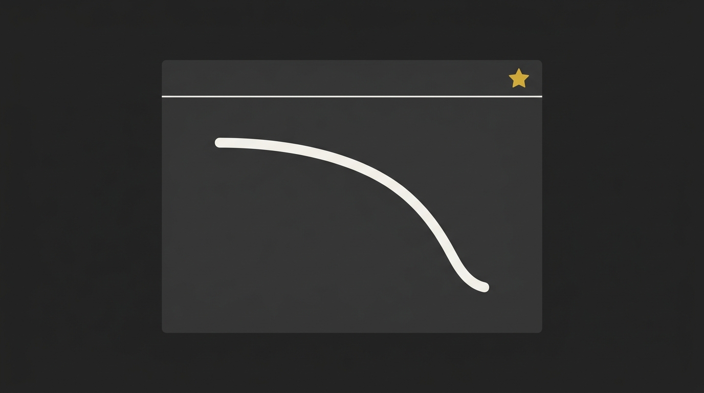 A stylized browser UI card containing a gold star bookmark emblem and a downward-sloping line.