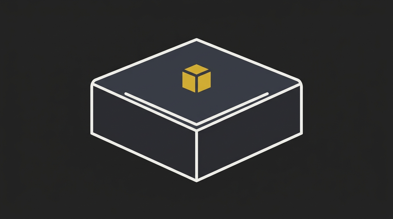 A small gold block resting on top of a massive stacked slate-gray structural column.