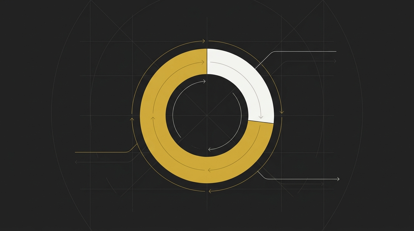A circular flow diagram with a large gold segment representing overhead and a tiny white wedge.