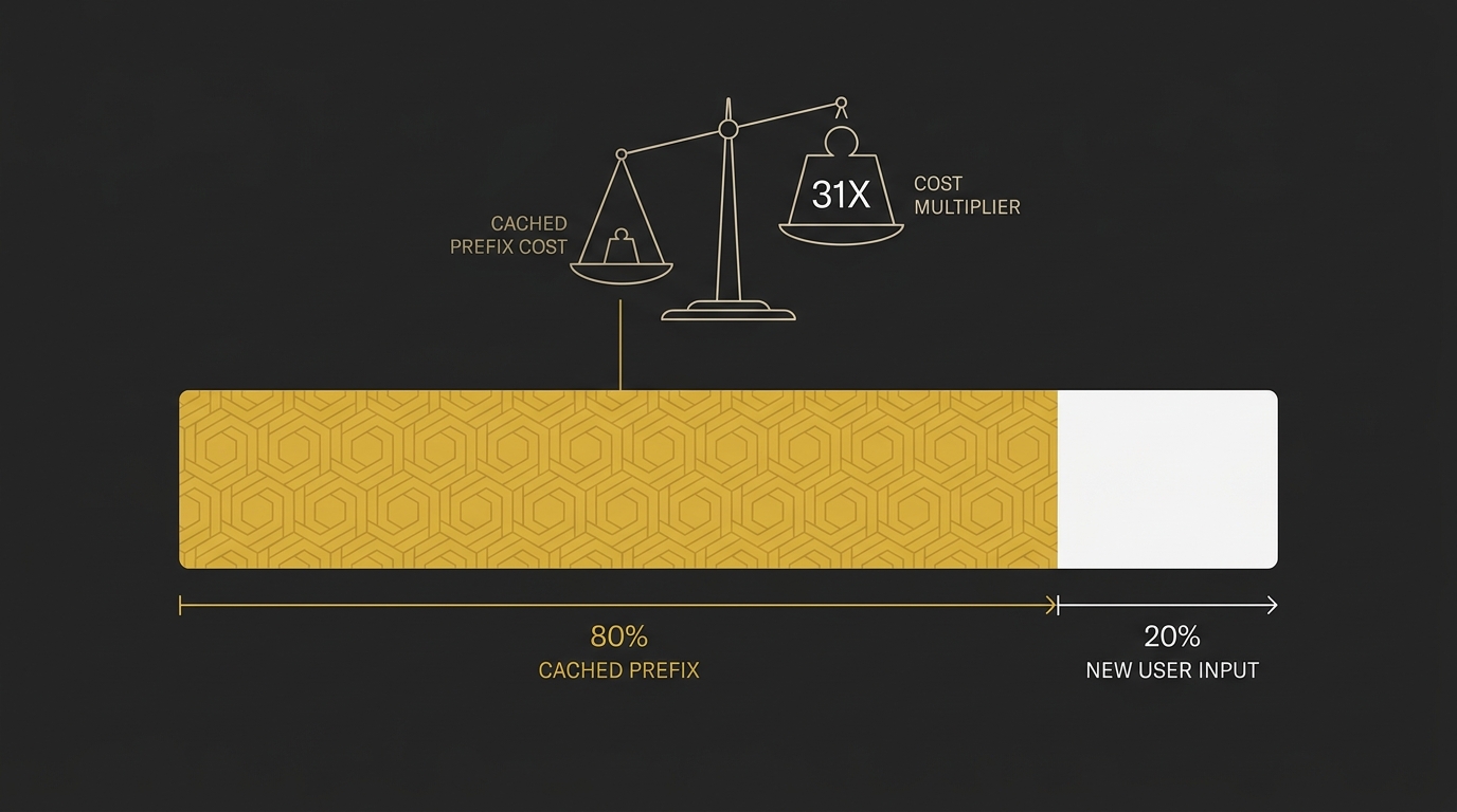 A rectangle divided into a large gold cached section and a small white fresh input section.