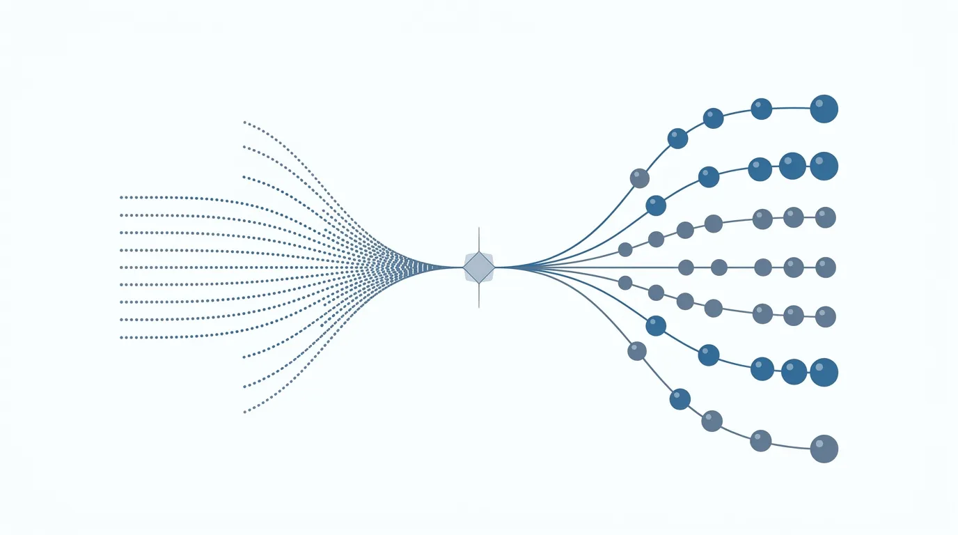 Conceptual visualization of AI token economics showing input versus output dynamics