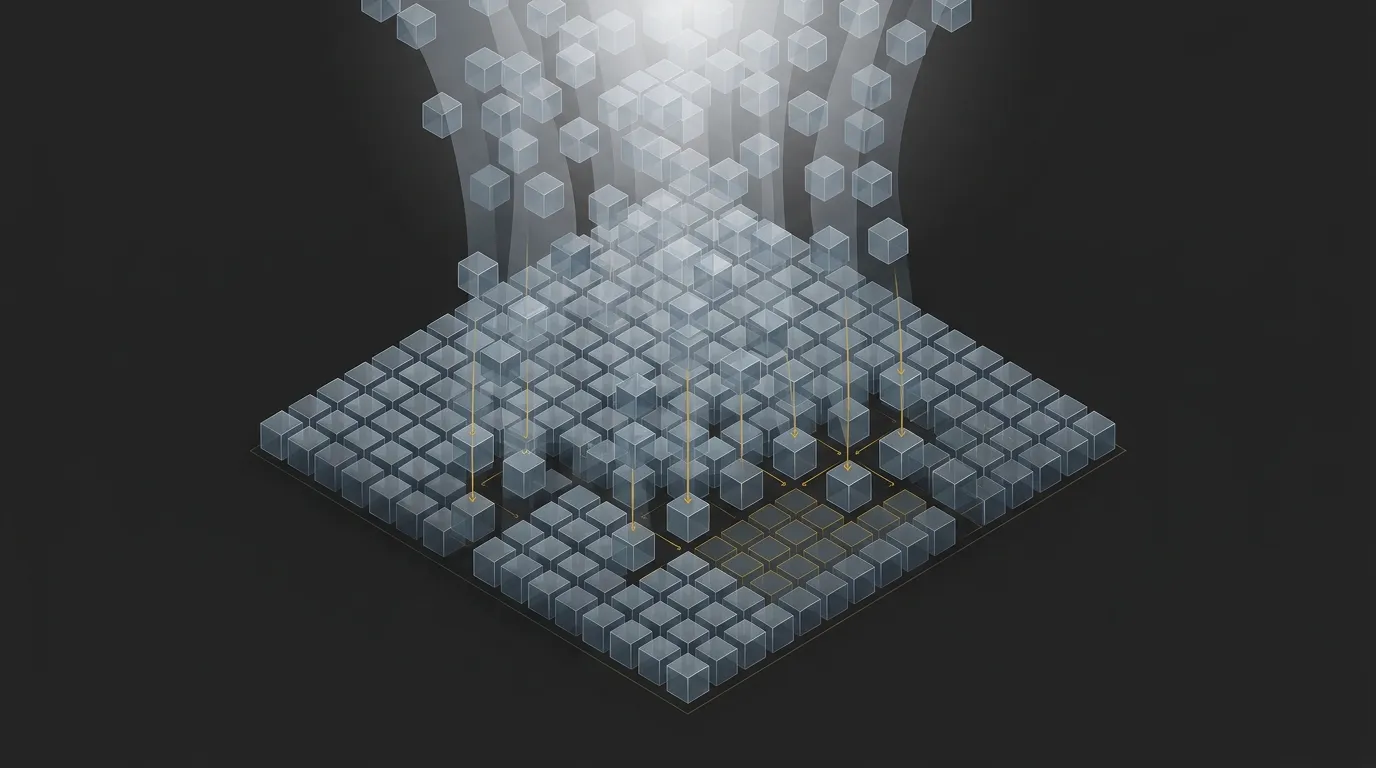 What is 1 Million Tokens in AI: Conceptual visualization of AI tokens as granular units building a larger, cohesive intelligence