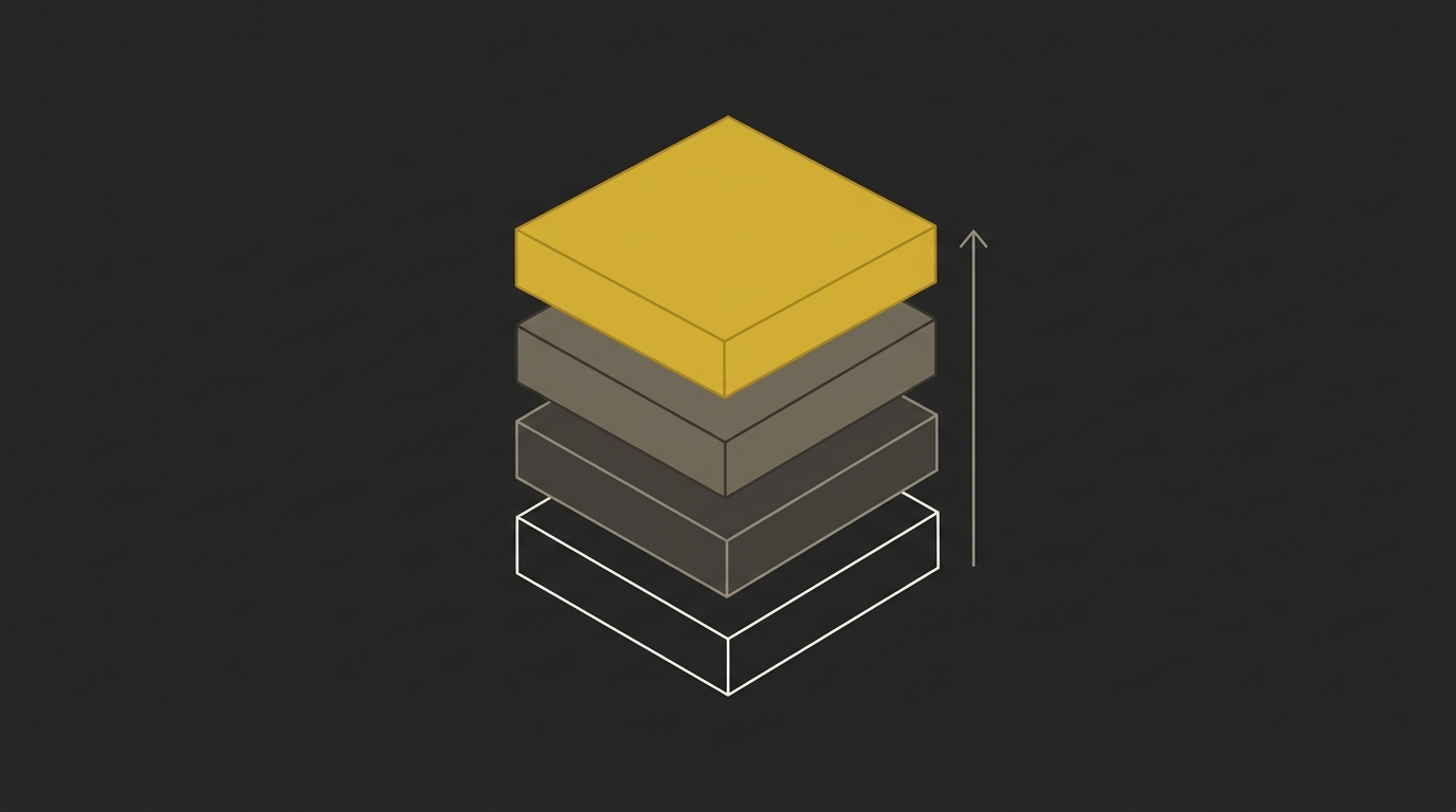 Four stacked horizontal vector blocks with the top block highlighted in gold on a dark background.
