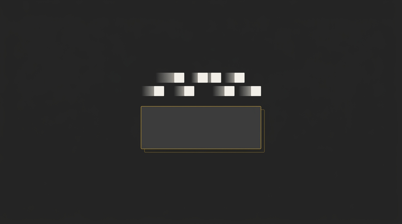 Geometric diagram of a large anchored block below small passing white blocks on dark background.