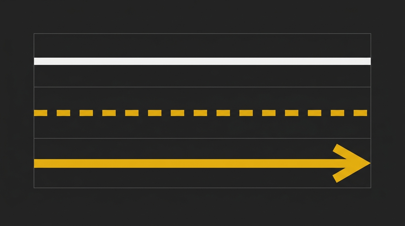 Three clean parallel lines representing standard, dashed batch, and accelerated priority flows on dark background.