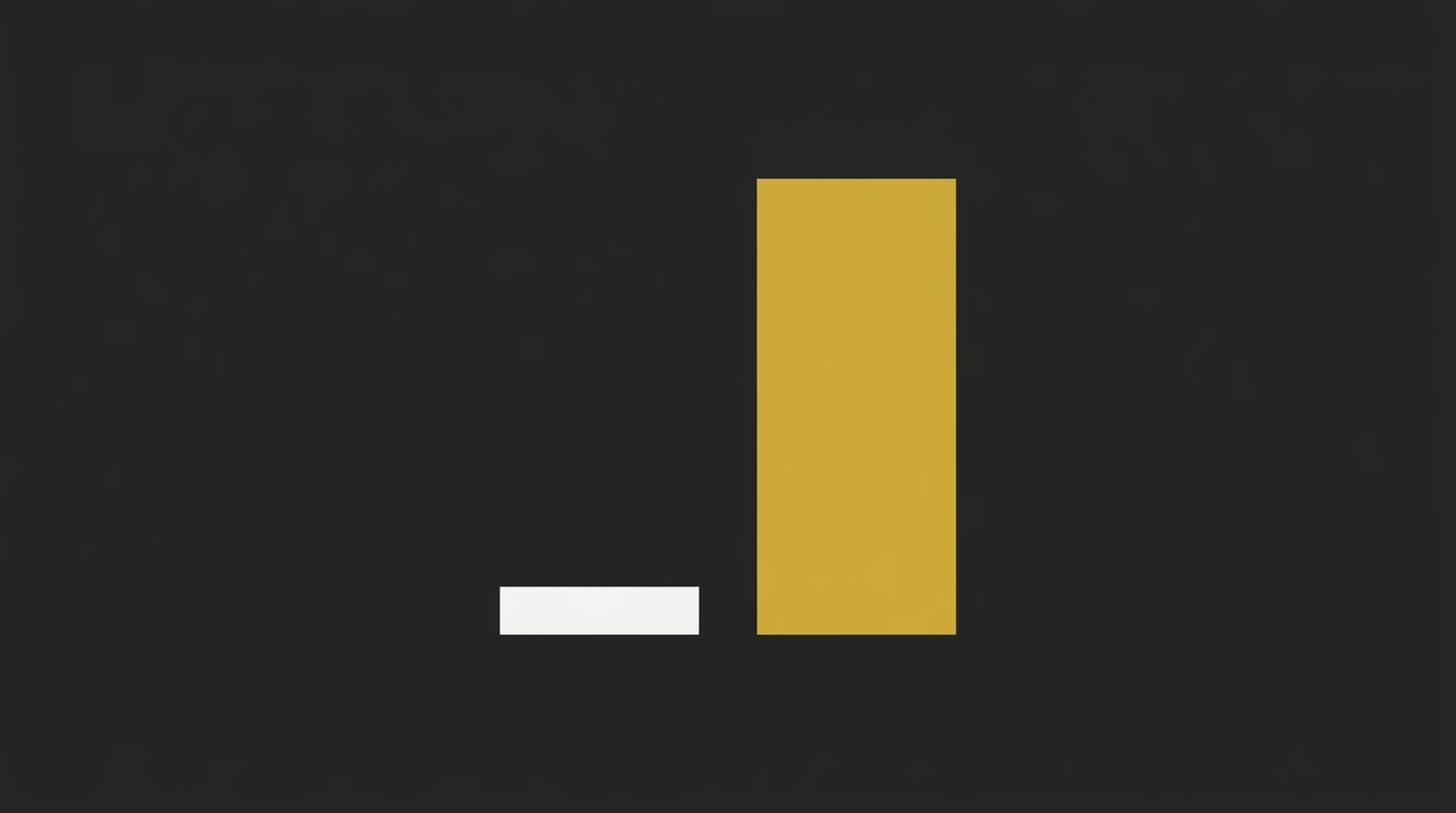 Two contrasting geometric columns of unequal heights in gold and off-white.
