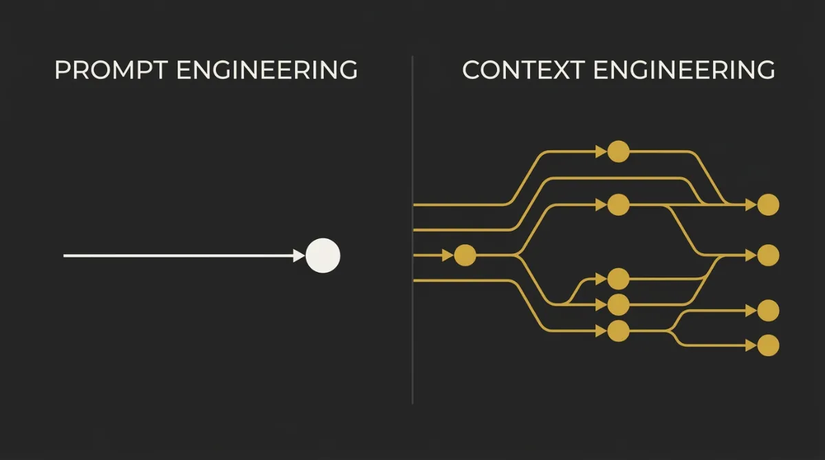 comparative diagram contrasting a single stateless prompt against a rich stateful context system