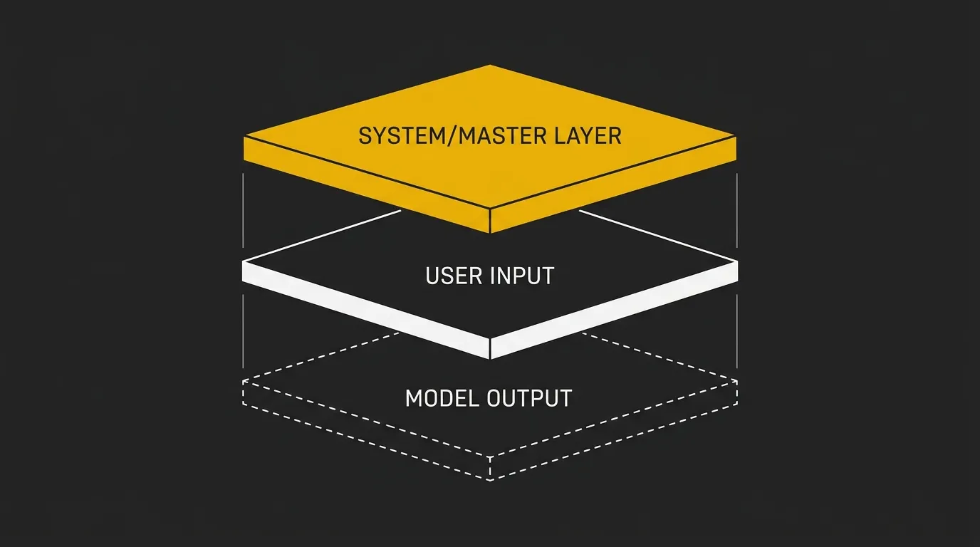 The three-layer stack model showing how system, user, and assistant roles interact