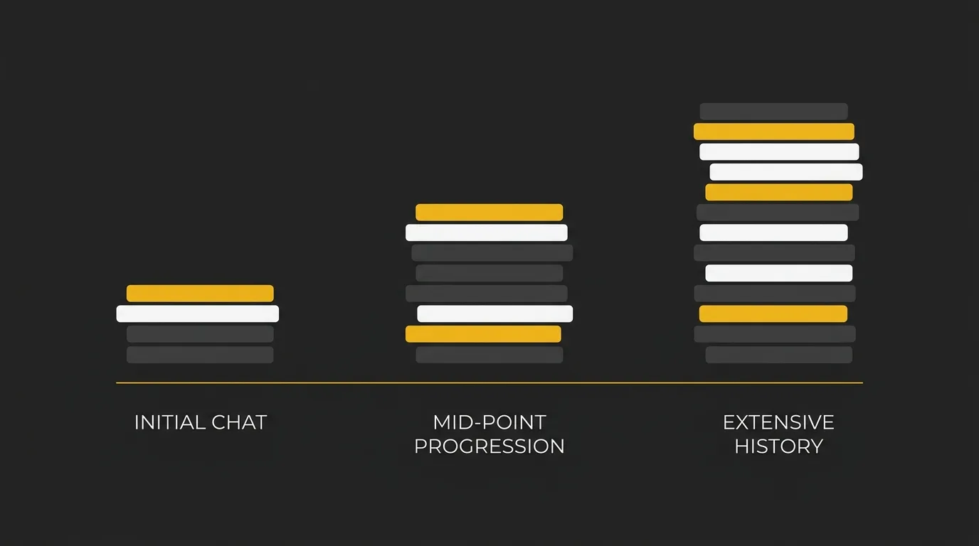 Process flow demonstrating how conversation history accumulates tokens